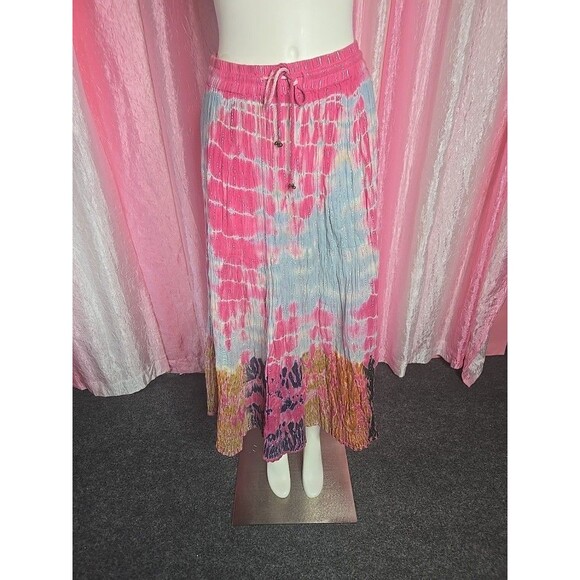 Lotus Boho Pink Shimmer Tye-dye Colorful Festival Cotton Skirt Size Large - Picture 2 of 12